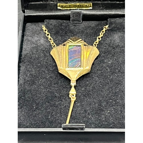 38 - 9ct gold and opalite Ortak art Nouveau style necklace in Ortak box 7g