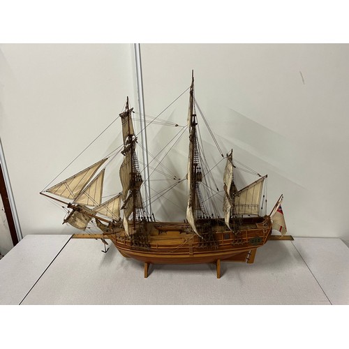 60 - Large handmade wooden navy sailing ship with British white naval Ensign flag. 
30