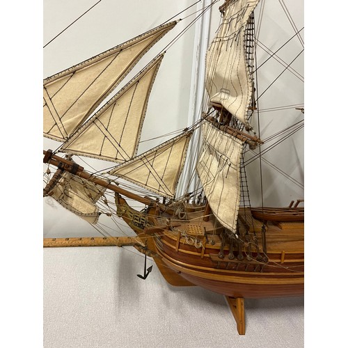 60 - Large handmade wooden navy sailing ship with British white naval Ensign flag. 
30