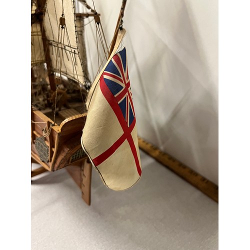 60 - Large handmade wooden navy sailing ship with British white naval Ensign flag. 
30