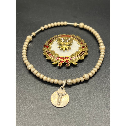 125 - Spanish catholic medallion along with vintage multi silver beaded rosary bangle with charm- possibly... 