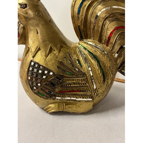 176 - Large heavy wooden gold painted chicken 
17