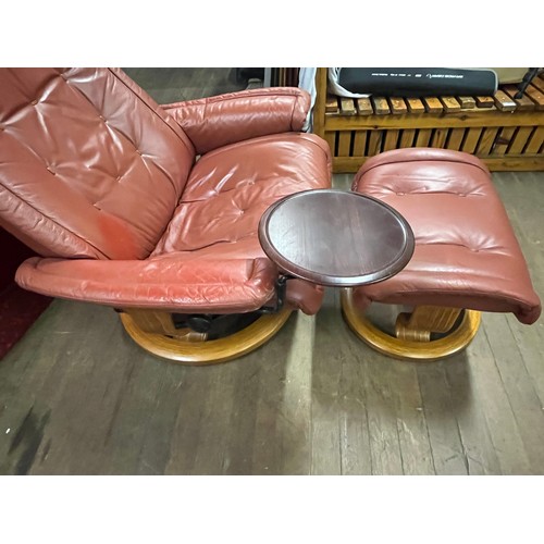 89 - Vintage Ekorness arm chair with swivel table & footstool.