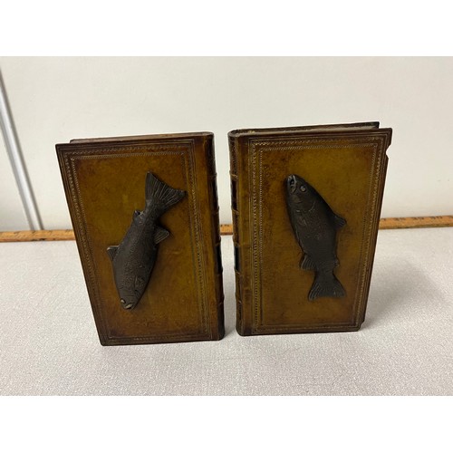 186 - Pair of vintage bookends with bronze fish.