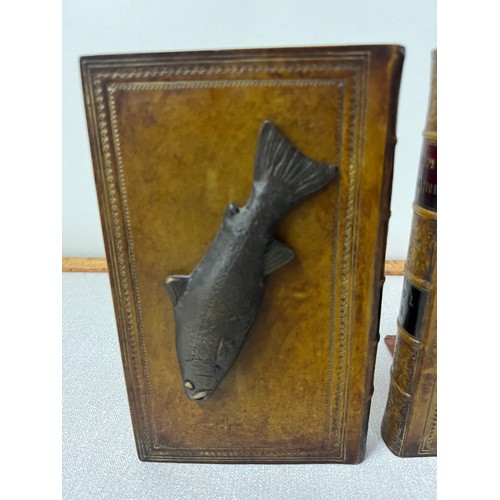 186 - Pair of vintage bookends with bronze fish.