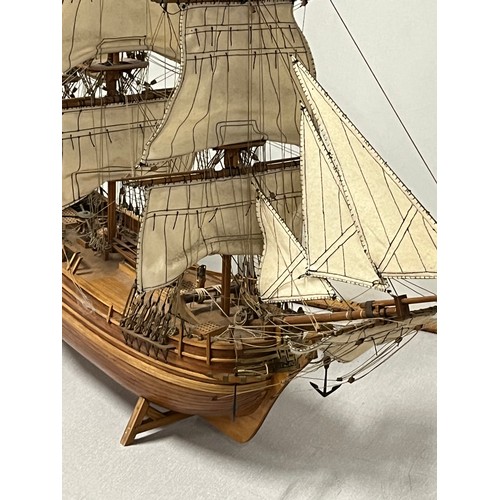 60 - Large handmade wooden navy sailing ship with British white naval Ensign flag. 
30