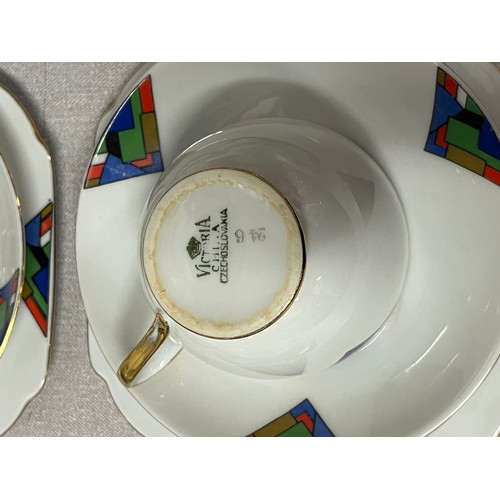 28 - 36 Piece Czechoslovakian Art Deco/Geometric Victoria China tea set