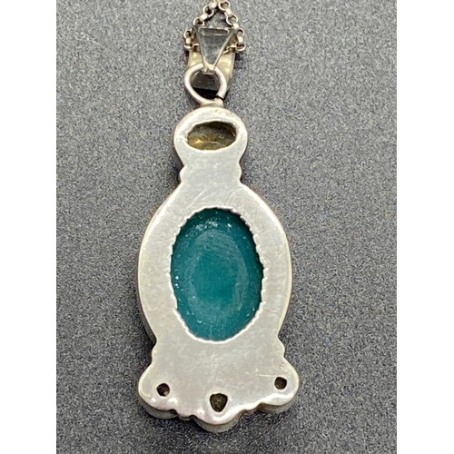 32 - Large silver and gem stone pendant and chain.
