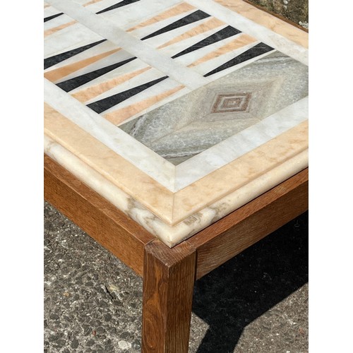 54 - Oak framed, heavy marble top backgammon table. 
37