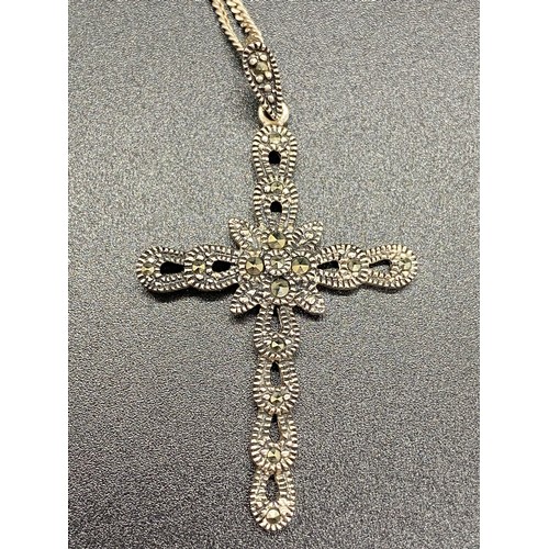 66 - Silver chain with silver cross pendant along with silver chain and ball pendant.