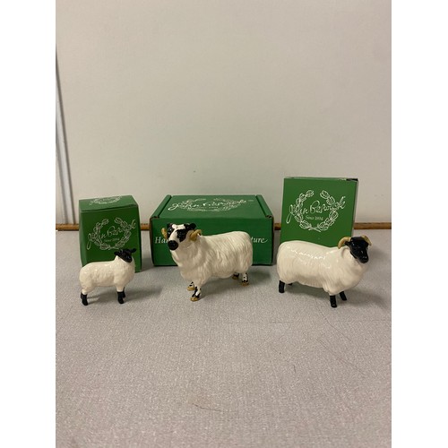 106 - John Beswick Black faced ram, sheep and lamb. All with original boxes.