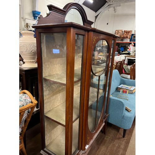 187 - Antique Edwardian mahogany glass display cabinet with inlay & painted decoration.