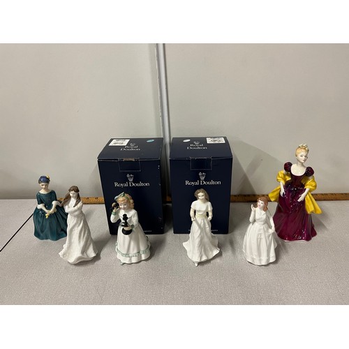 83 - 6 Royal Doulton figurines to include Loretta, Hello Daddy etc 2 boxed.