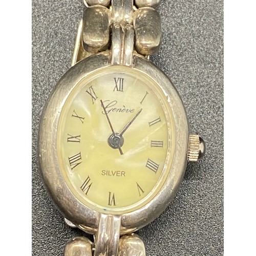 42 - Ladies silver and mother of pearl wrist watch.