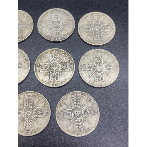 45 - 14 x silver one florin coins dated 1912-1919.