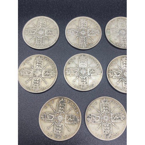 45 - 14 x silver one florin coins dated 1912-1919.