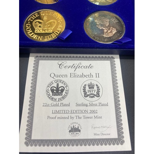 69 - Tower Mint Queen Elizabeth II 22ct gold plated golden jubilee and Sterling silver plated 1977 coin s... 