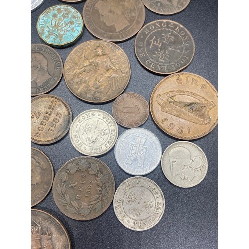 27 - Collection of old coins to include King Edward VII & Queen Alexandra bronze coin and silver Hong Kon... 