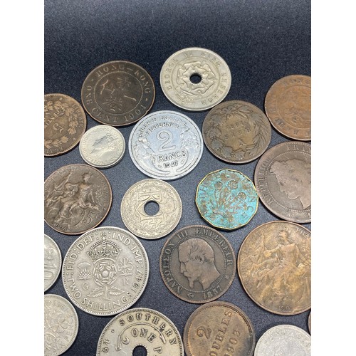 27 - Collection of old coins to include King Edward VII & Queen Alexandra bronze coin and silver Hong Kon... 