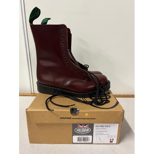 143 - Brand new pair of Solovair 11 eye Derby boot in Ox blood hi-shine size 10. 
R.R.P 189