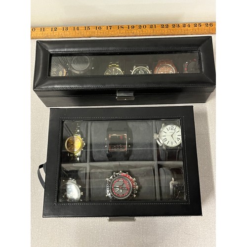 162 - 12 modern watches along with 2 watch display boxes
(batteries needed)
