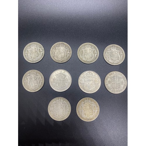 31 - 10 x Silver half crowns dated 1915-1940.