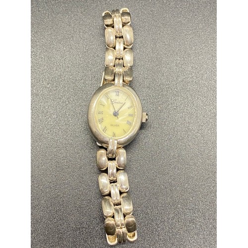 42 - Ladies silver and mother of pearl wrist watch.
