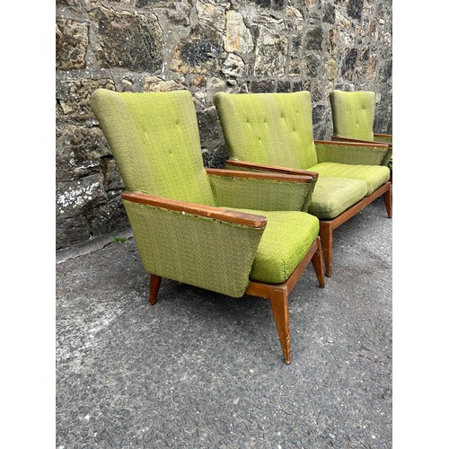 253 - Antique 3 piece sofa set with retractable arm rests, needs attention made by the restable chair comp... 