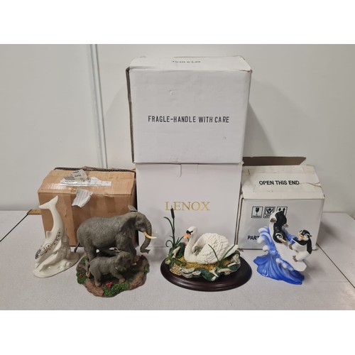 403 - Selection of boxed animal ornaments to include Lenox swan etc.