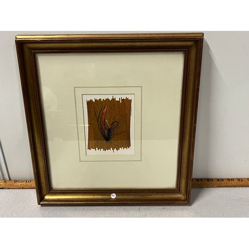 447 - 2 Framed prints of fly hooks by local artist Craig Mckechnie.