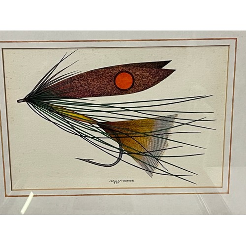 447 - 2 Framed prints of fly hooks by local artist Craig Mckechnie.