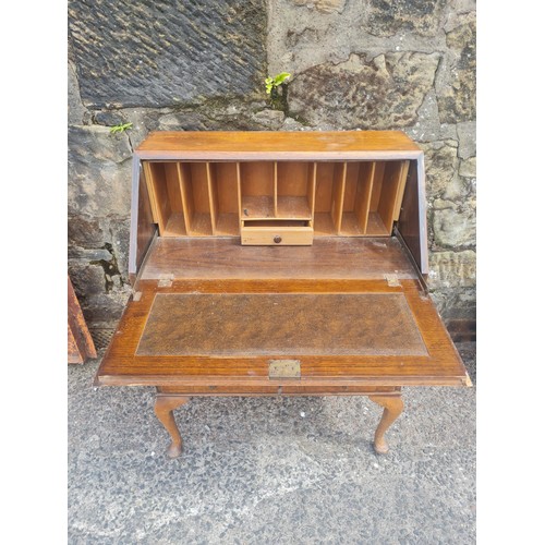 49 - Antique oak writing bureau with key