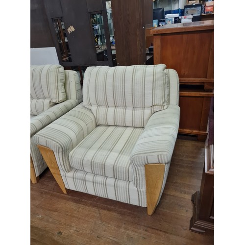 214 - 3 Piece Ercol suite & footstool in blonde.