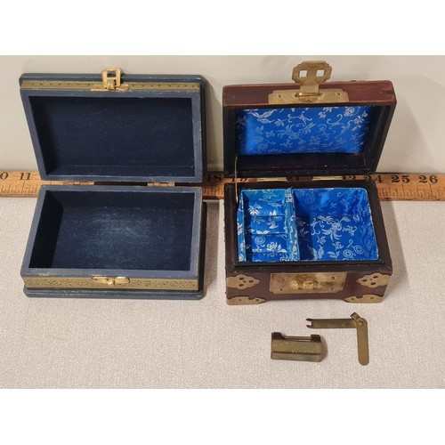 159 - Vintage Chinese rosewood jewellery box with lock & key along with wooden elephant tea box.