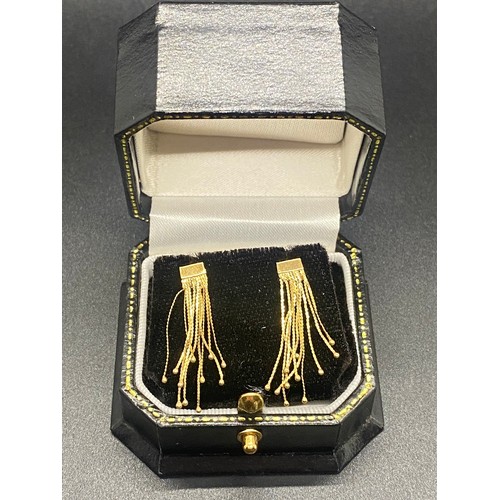 13 - 9ct gold multi strand chain style earrings.