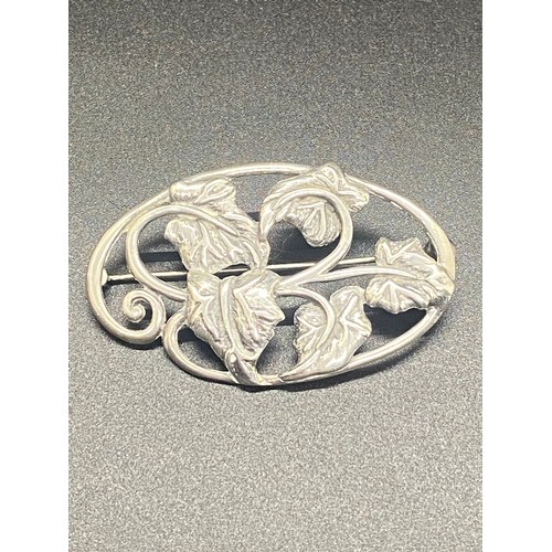 19 - Hallmarked silver Art Nouveau leaf design brooch.