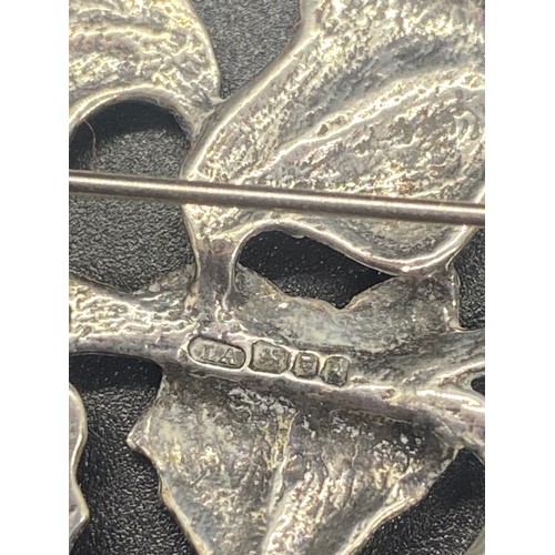 19 - Hallmarked silver Art Nouveau leaf design brooch.