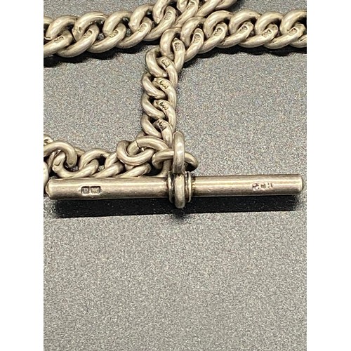 279 - Antique hallmarked albert chain with T-bar. Stamped on each link. Makers Mark Henry Pope Birmingham ... 