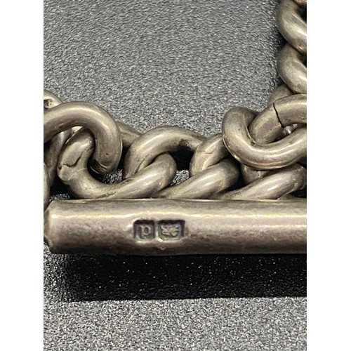 279 - Antique hallmarked albert chain with T-bar. Stamped on each link. Makers Mark Henry Pope Birmingham ... 