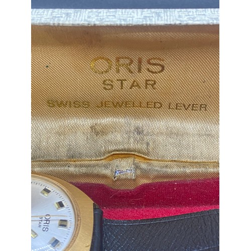 299 - Vintage Oris Star Automatic wrist watch with calf skin strap in original box.