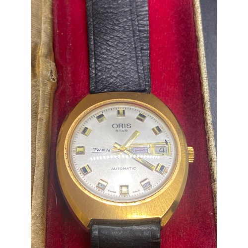 299 - Vintage Oris Star Automatic wrist watch with calf skin strap in original box.