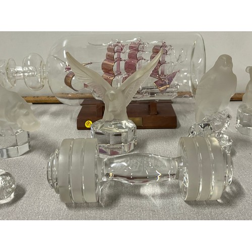 222 - Selection of glass & crystal to include animals by Nachtmann & Bounty ship in a bottle.