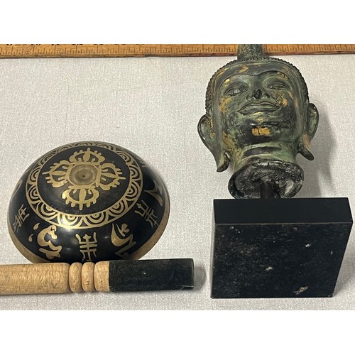 71 - Tibetan singing bowl along with heavy bronze & stone filled Buddha on plinth.
Buddha 13