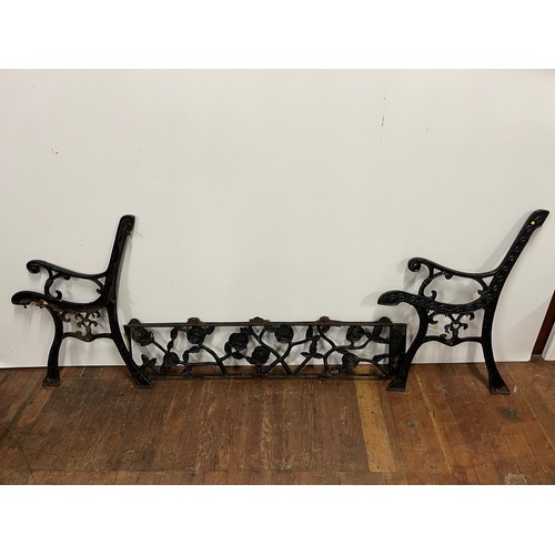 282 - Vintage Cast iron bench end set with floral design.