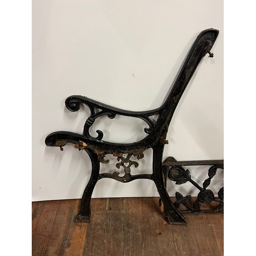 282 - Vintage Cast iron bench end set with floral design.