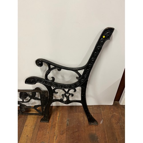 282 - Vintage Cast iron bench end set with floral design.