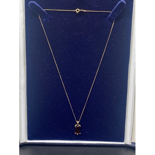 172 - 14k gold and ruby pendant and chain.