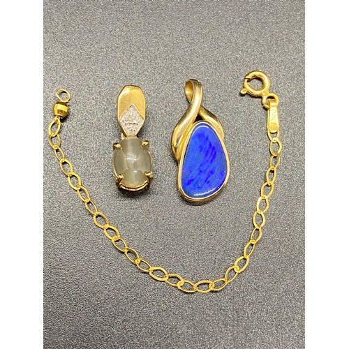 173 - 2 9ct gold and gemstone pendants (citrine and diamond)together with 14ct gold and lapis lazuli penda... 