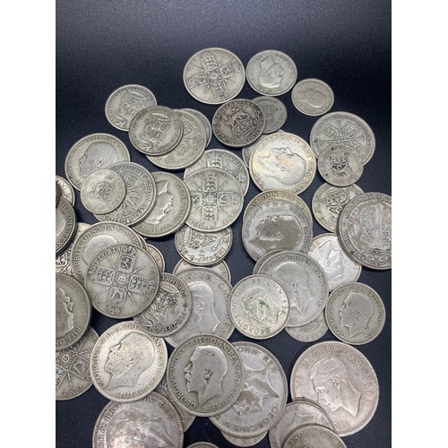 39 - Large collection of silver coins to include shillings, half crowns and Florins etc. 495g