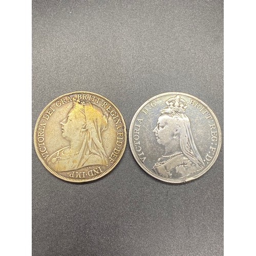 136 - 2 x silver crown coins Queen Victoria jubilee head 1898 & 1891.